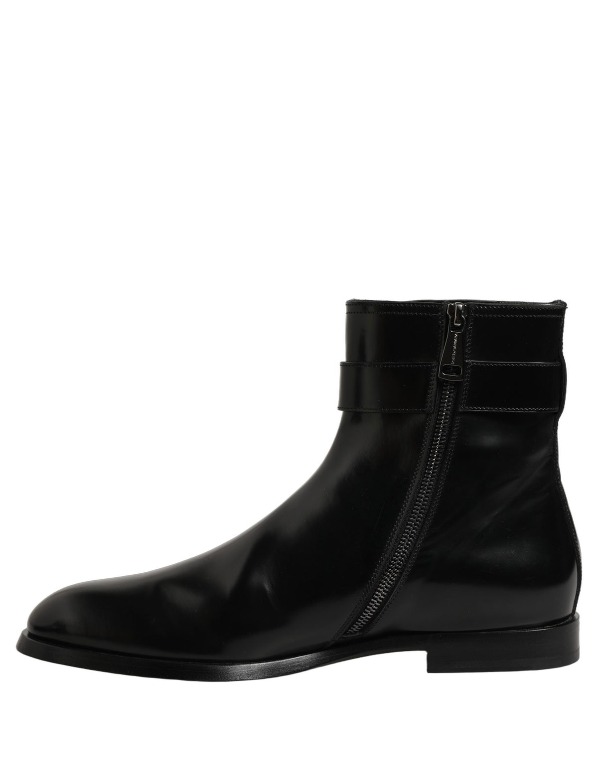 Dolce & Gabbana Black Leather Buckle Mid Calf Boots Shoes