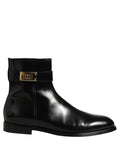 Dolce & Gabbana Black Leather Buckle Mid Calf Boots Shoes