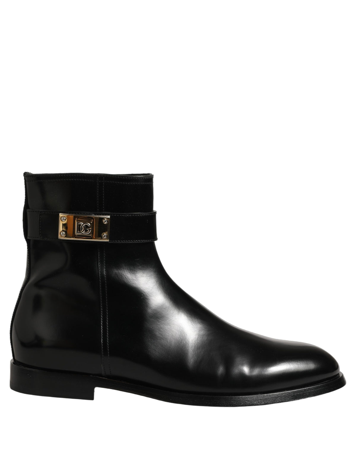 Dolce & Gabbana Black Leather Buckle Mid Calf Boots Shoes