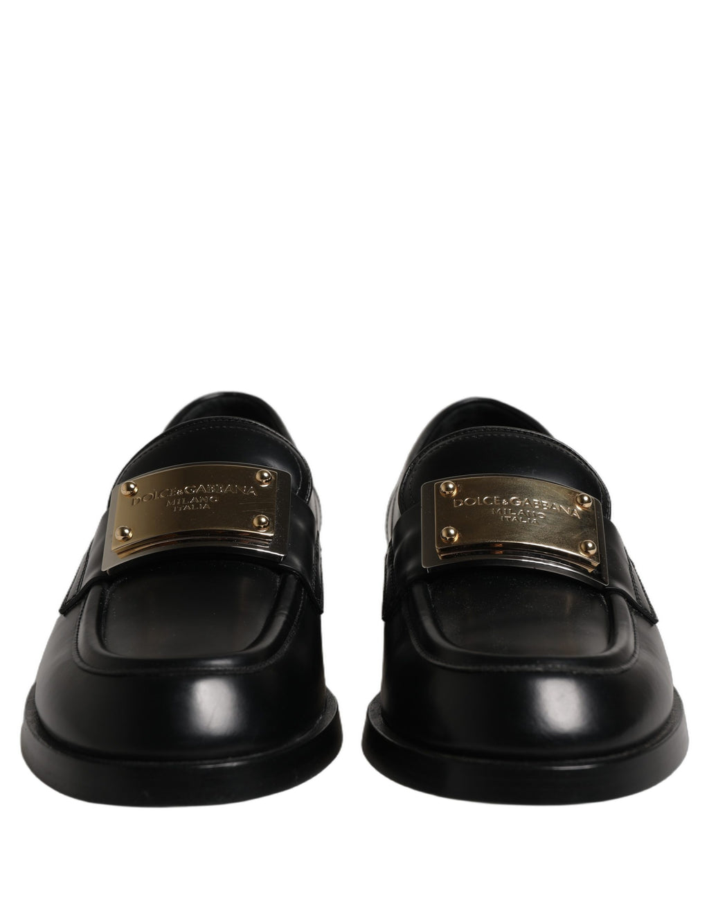 Dolce & Gabbana Black Leather Logo Plaque Loafers Shoes