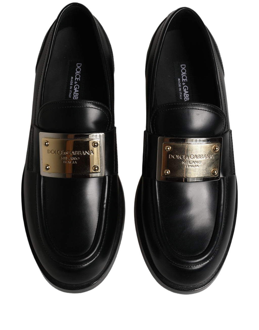 Dolce & Gabbana Black Leather Logo Plaque Loafers Shoes