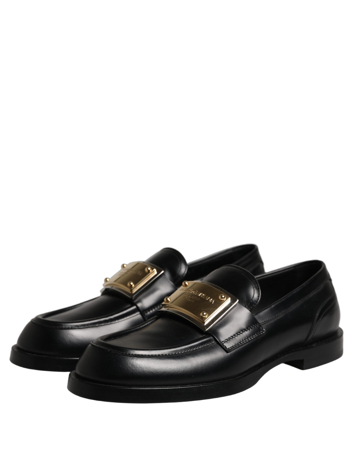 Dolce & Gabbana Black Leather Logo Plaque Loafers Shoes
