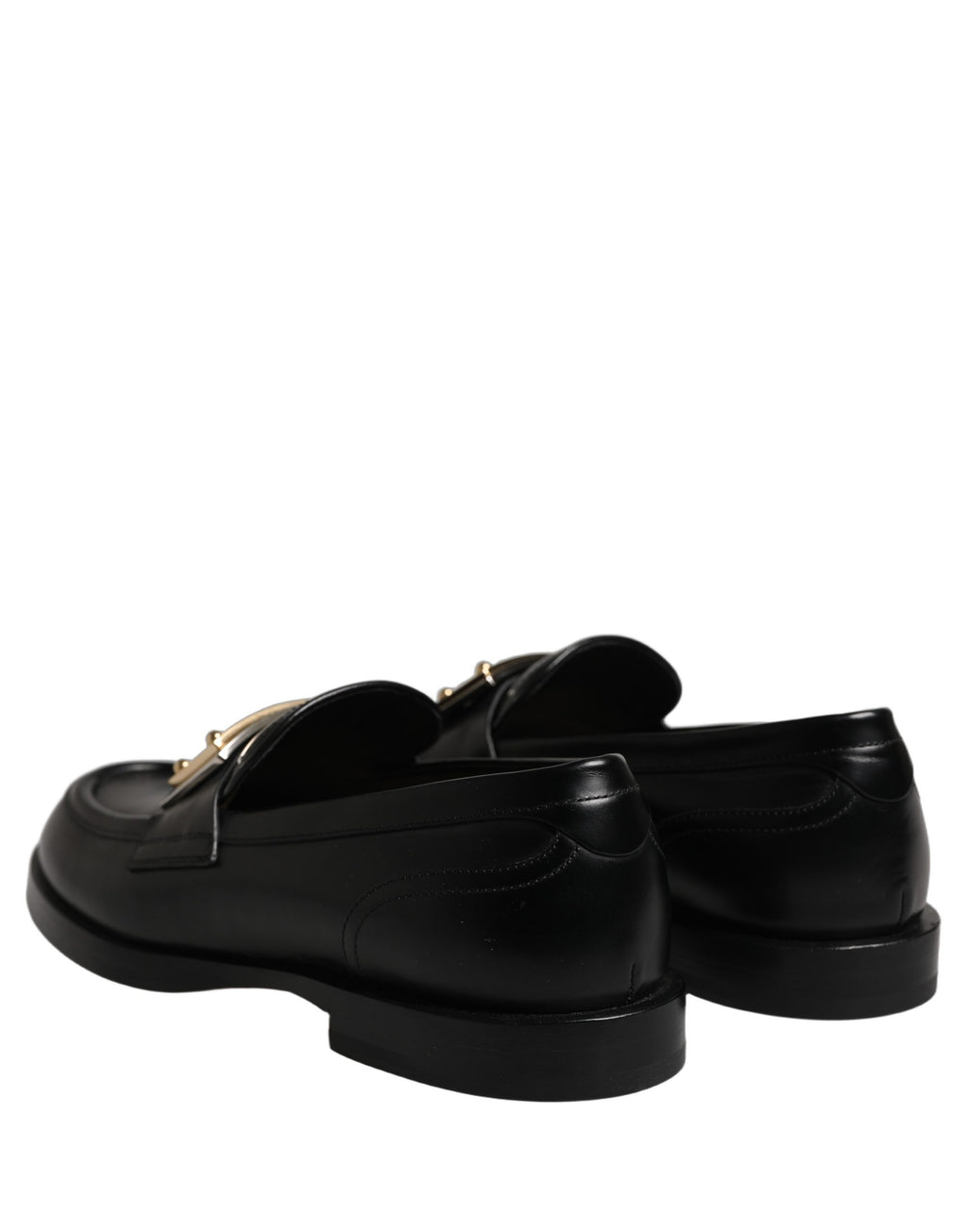 Dolce & Gabbana Black Leather Logo Plaque Loafers Shoes