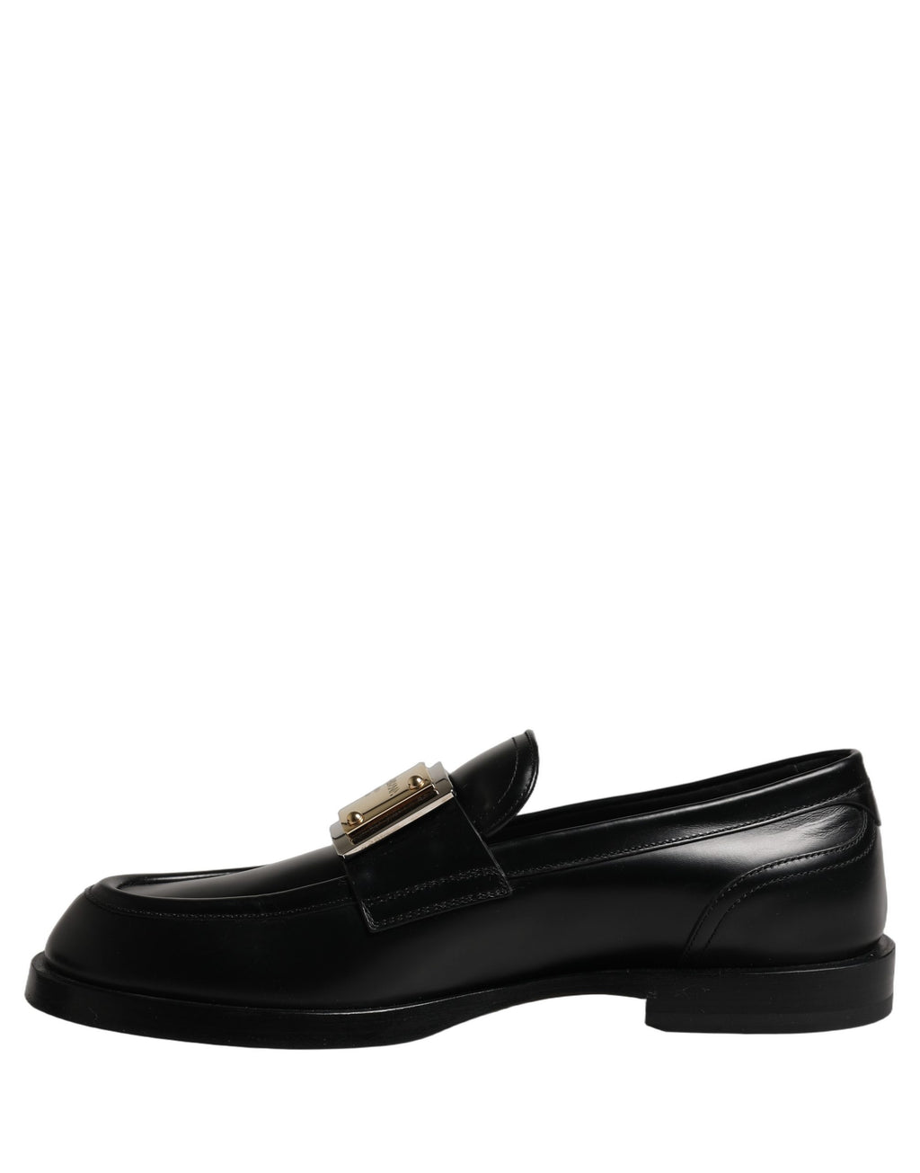 Dolce & Gabbana Black Leather Logo Plaque Loafers Shoes
