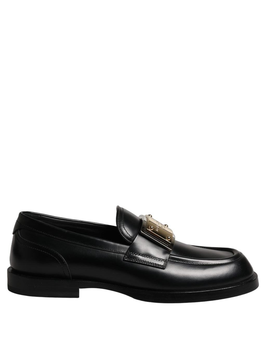 Dolce & Gabbana Black Leather Logo Plaque Loafers Shoes