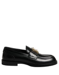 Dolce & Gabbana Black Leather Logo Plaque Loafers Shoes