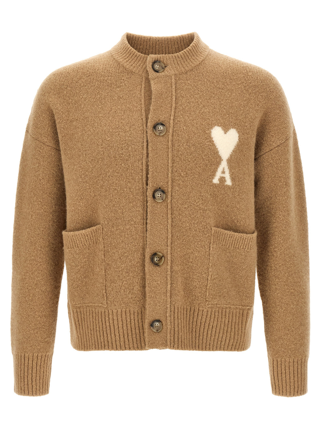 Ami Paris Beige Alpaca Leather Cardigan