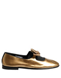 Dolce & Gabbana Metallic Gold Leather Flats Loafers Shoes
