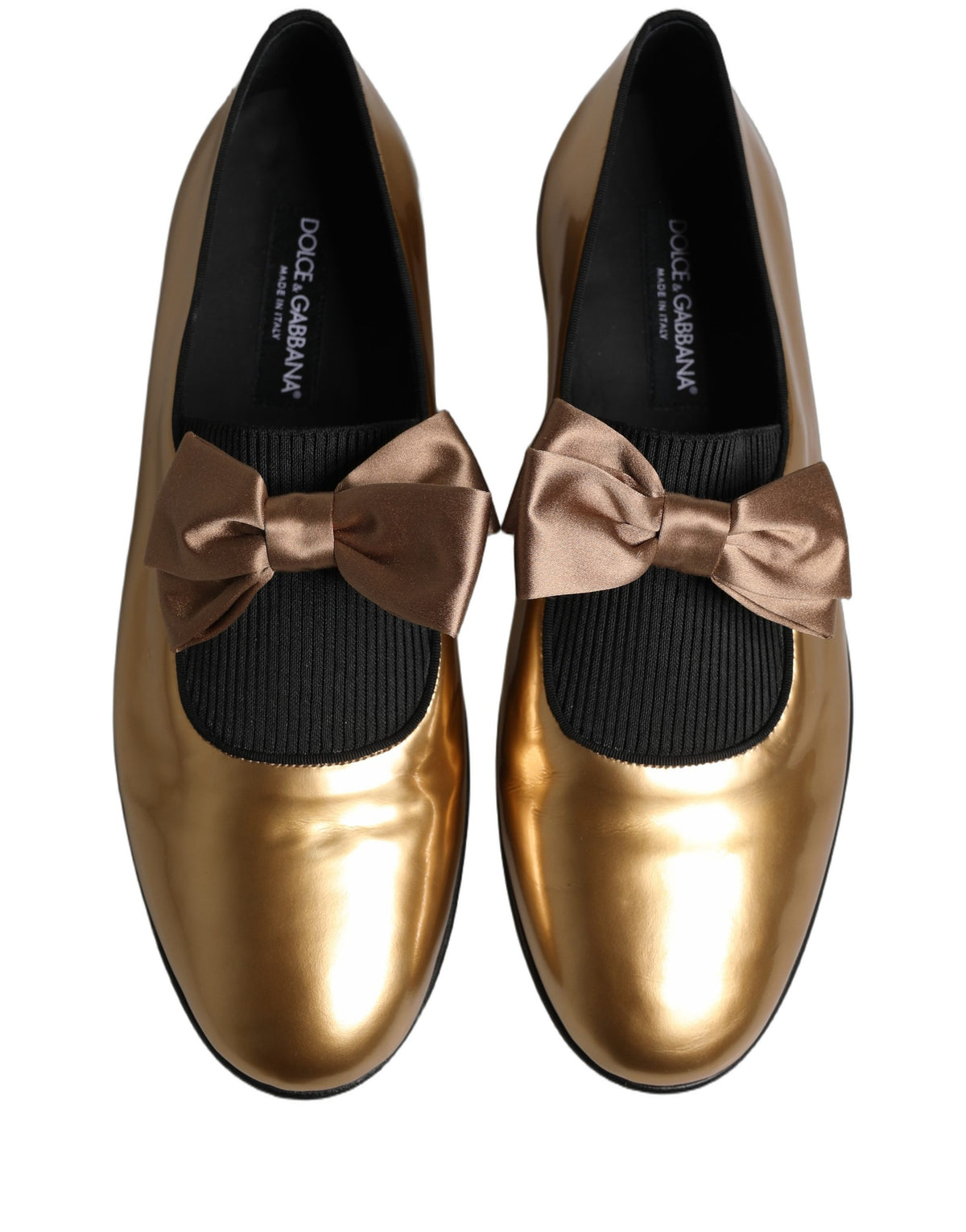 Dolce & Gabbana Metallic Gold Leather Flats Loafers Shoes