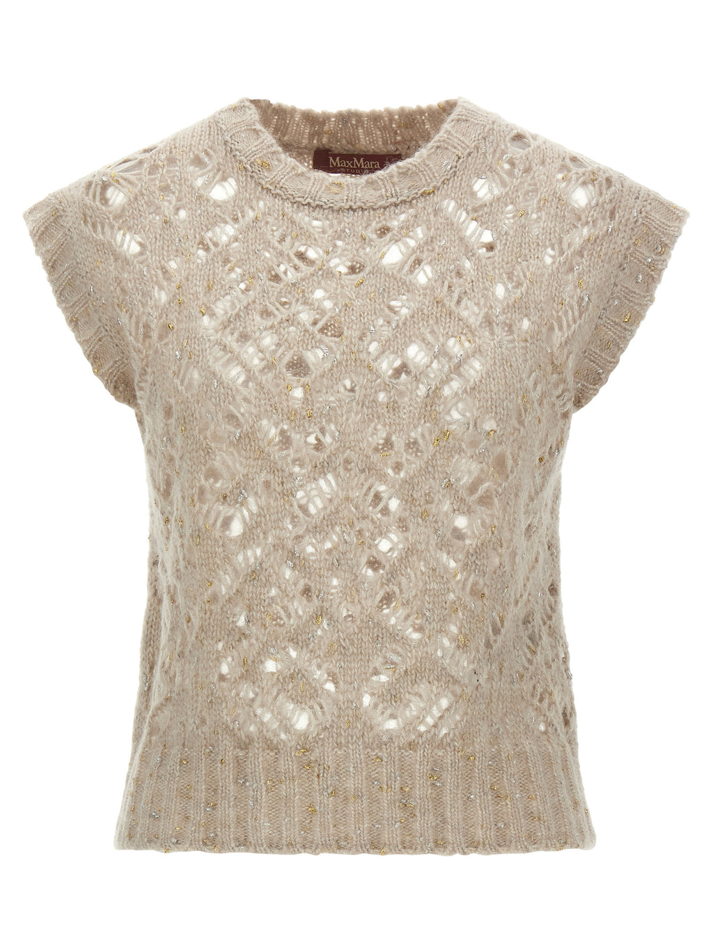 Max Mara Beige Alpaca Leather Sleeveless Jacket