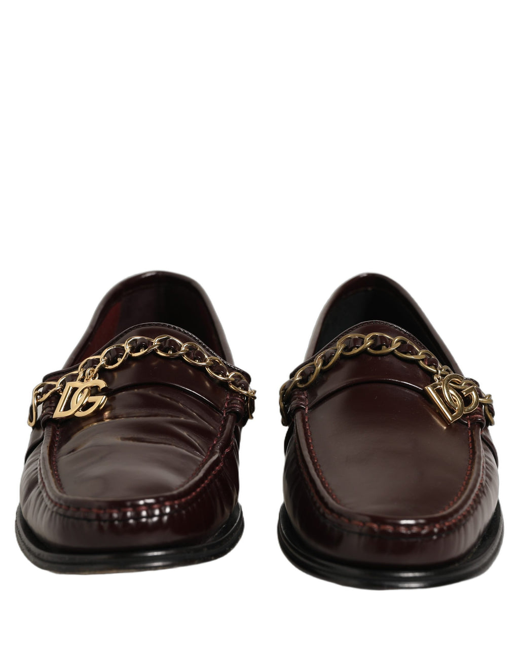 Dolce & Gabbana Maroon DG Chain Calfskin Leather Loafers Shoes