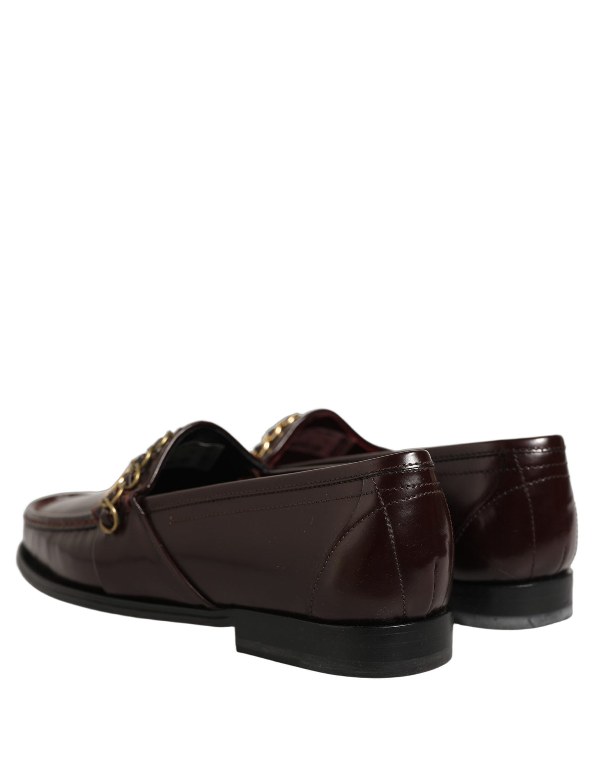 Dolce & Gabbana Maroon DG Chain Calfskin Leather Loafers Shoes