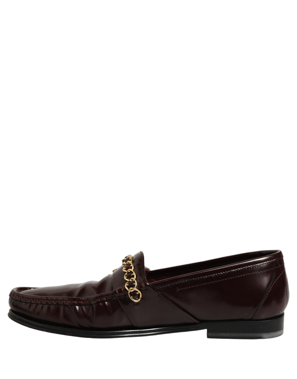Dolce & Gabbana Maroon DG Chain Calfskin Leather Loafers Shoes