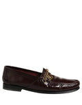 Dolce & Gabbana Maroon DG Chain Calfskin Leather Loafers Shoes