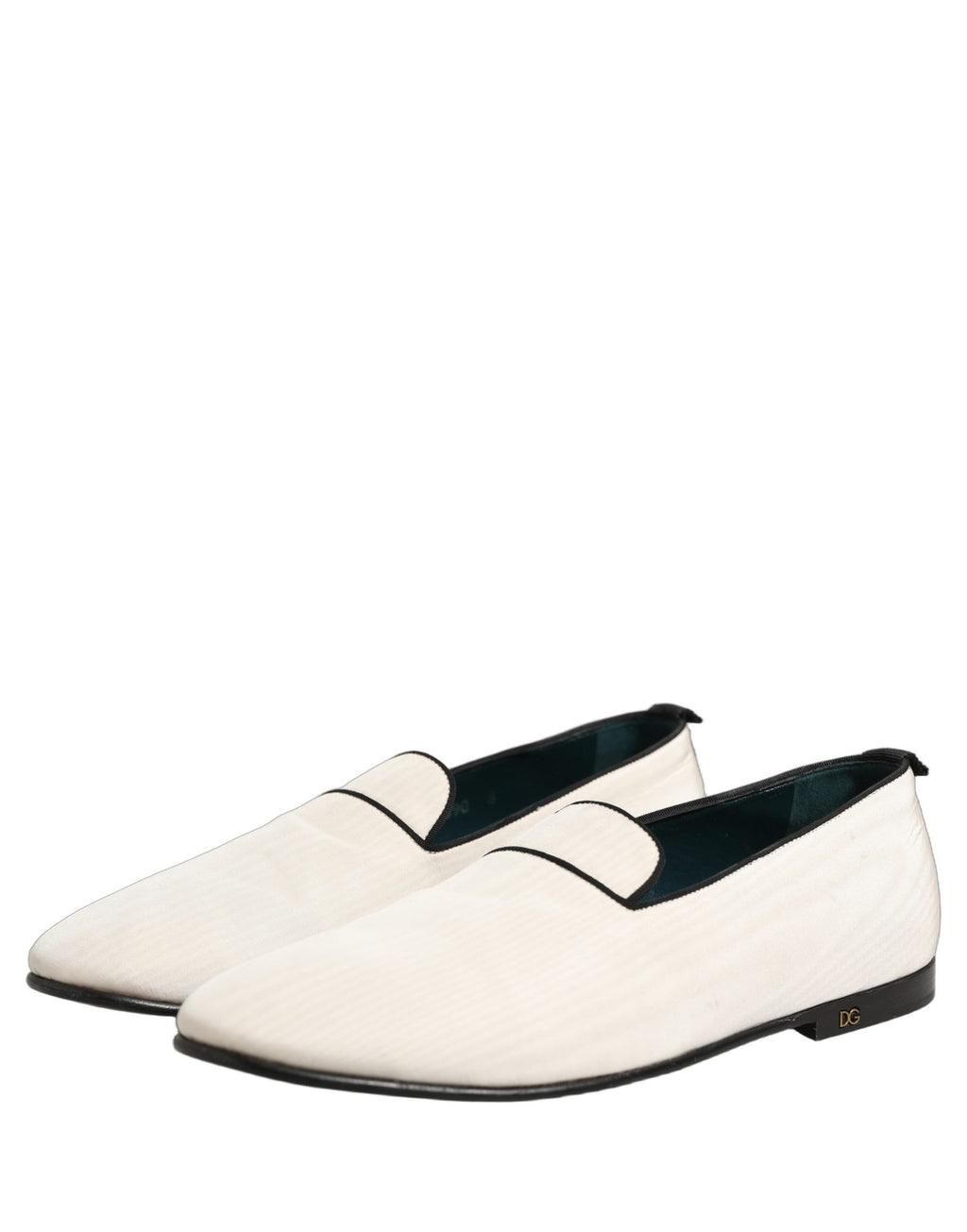 Dolce & Gabbana White Velvet Slip On Men Flats Loafers Shoes