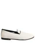 Dolce & Gabbana White Velvet Slip On Men Flats Loafers Shoes
