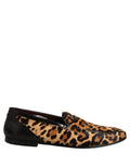Dolce & Gabbana Brown Leopard Calf Hair Flats Loafers Shoes