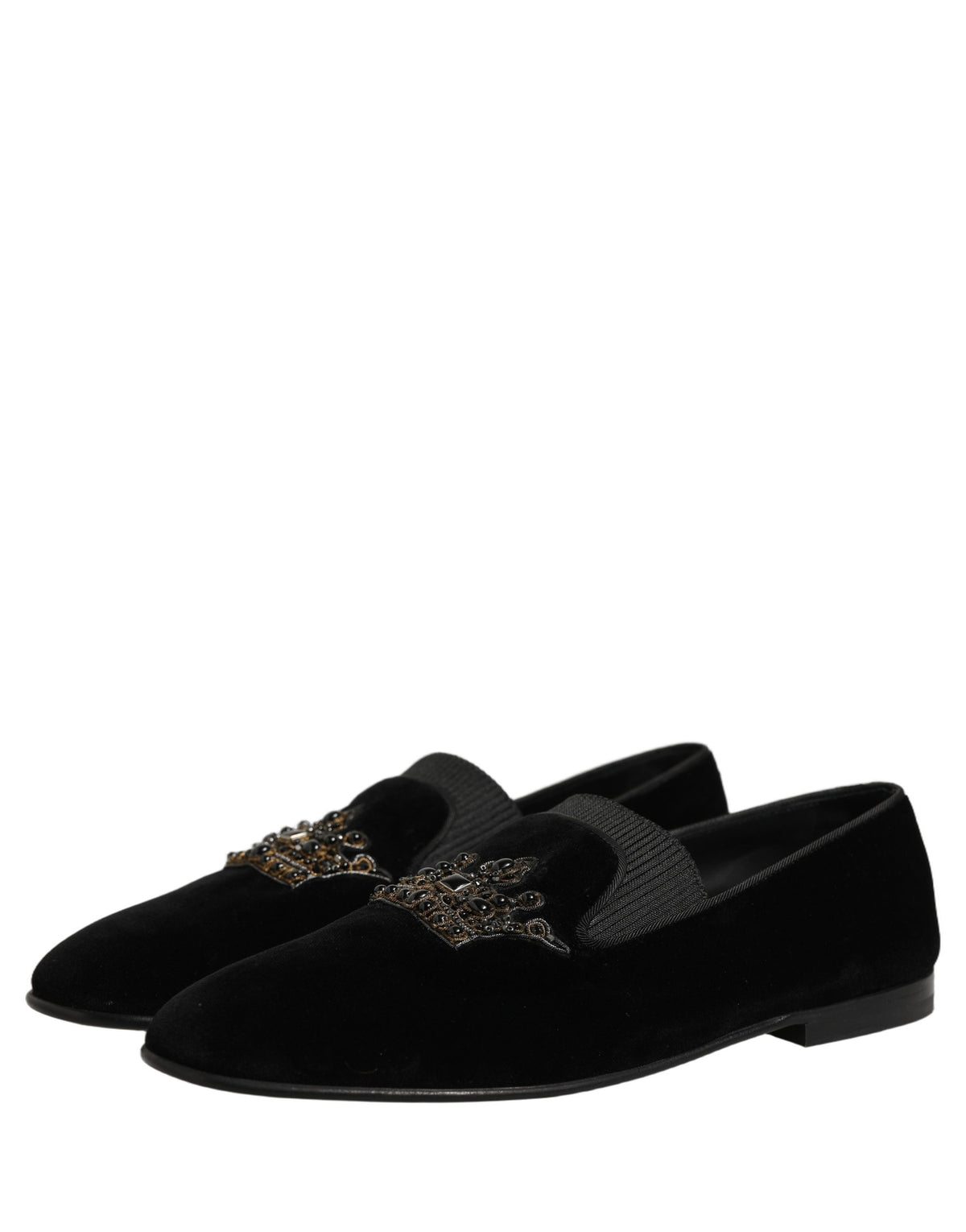 Dolce & Gabbana Black Crown Embellished Men Loafers Shoes