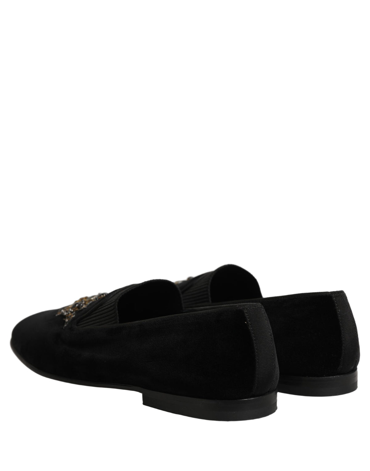 Dolce & Gabbana Black Crown Embellished Men Loafers Shoes