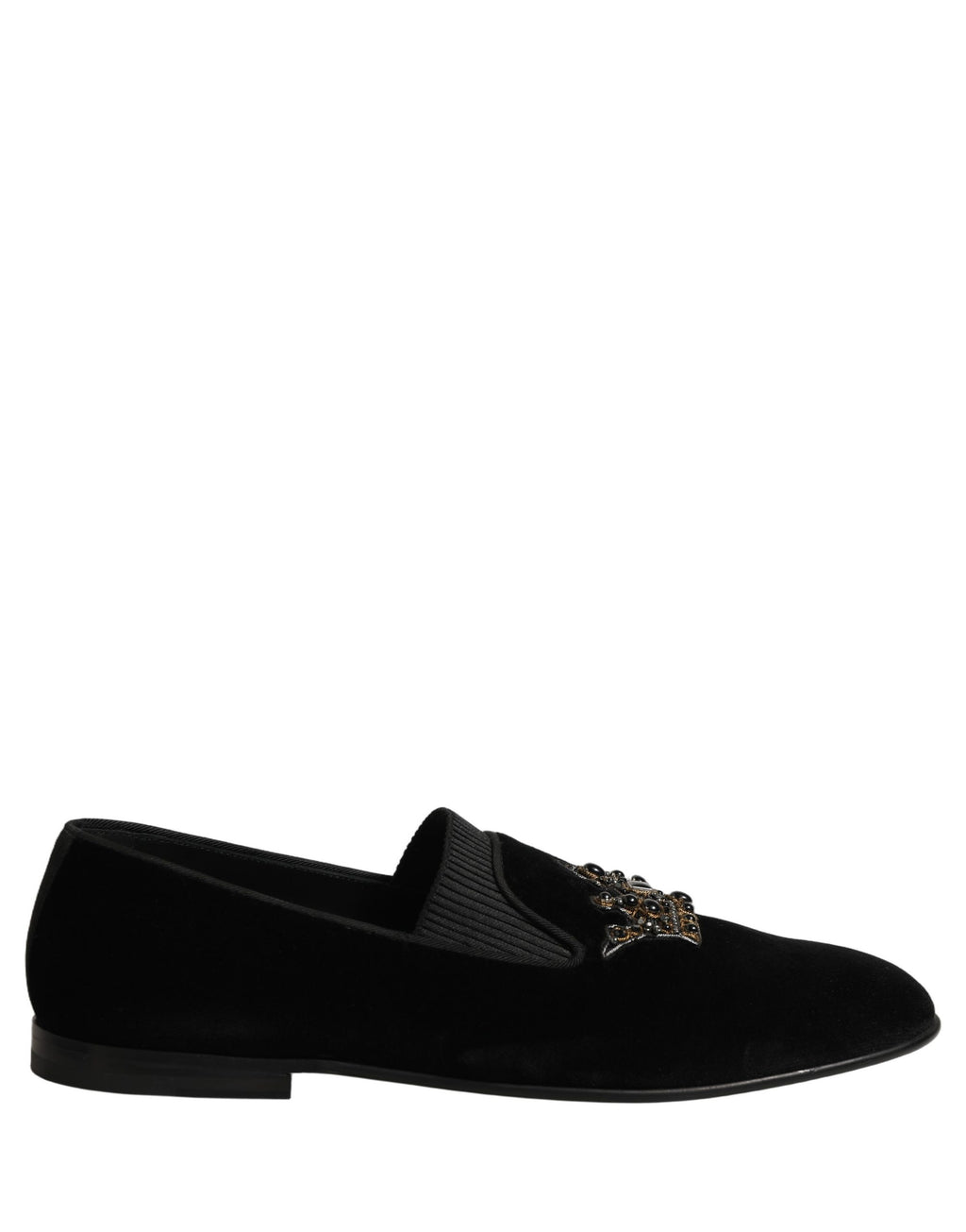 Dolce & Gabbana Black Crown Embellished Men Loafers Shoes