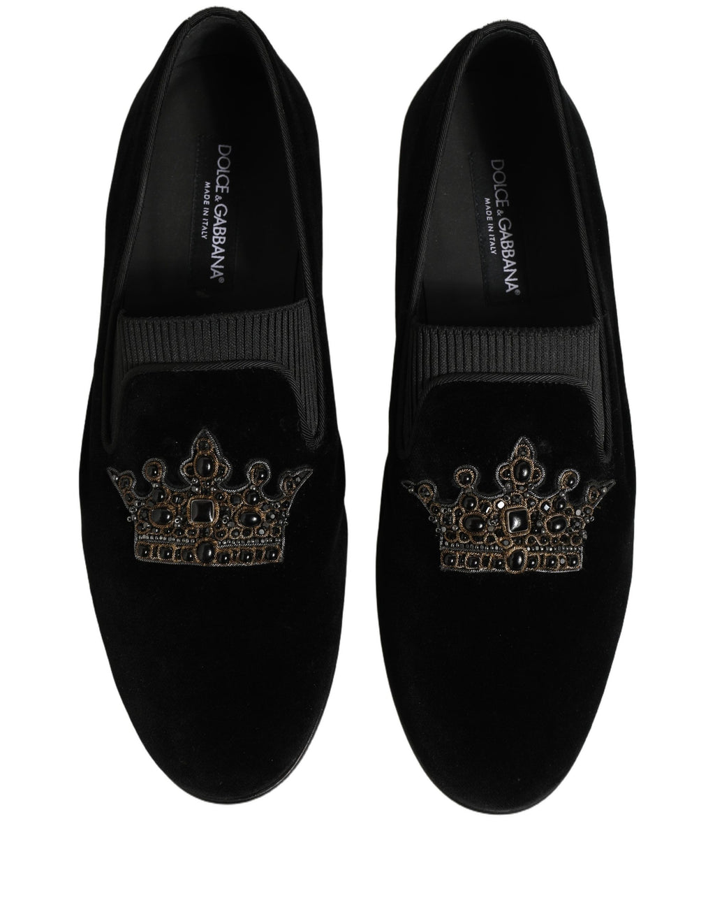 Dolce & Gabbana Black Crown Embellished Men Loafers Shoes