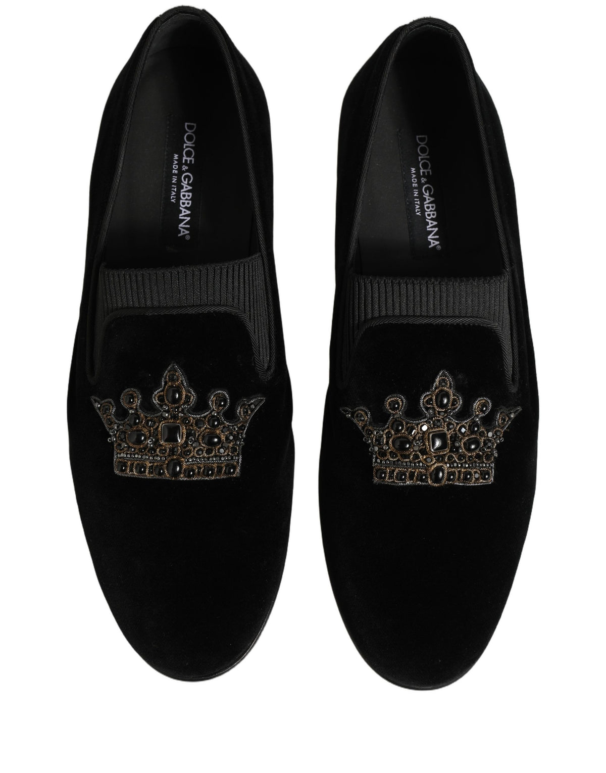 Dolce & Gabbana Black Crown Embellished Men Loafers Shoes