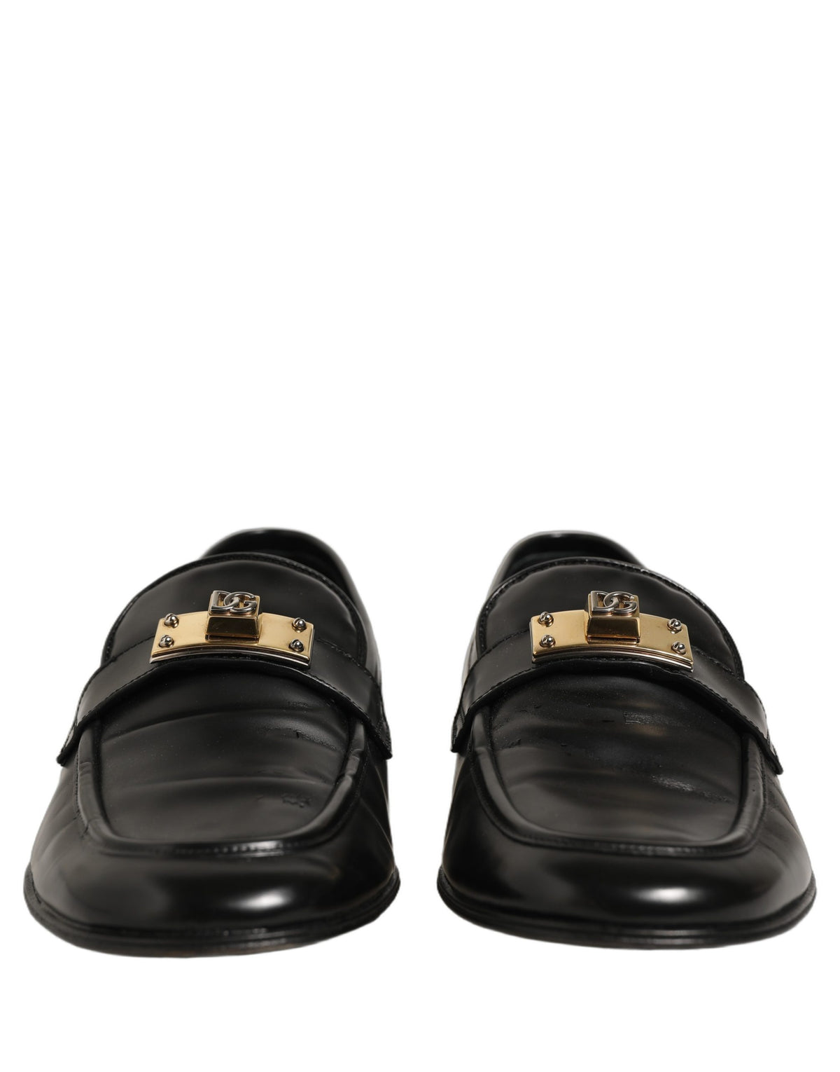 Dolce & Gabbana Black Leather Logo Plaque Men Loafers Shoes