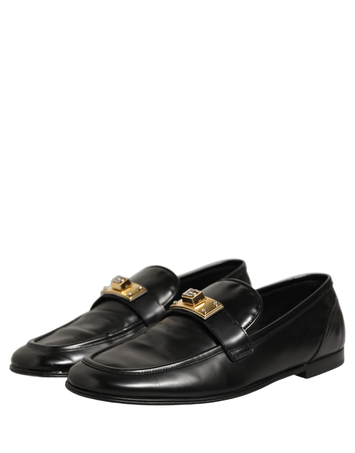 Dolce & Gabbana Black Leather Logo Plaque Men Loafers Shoes