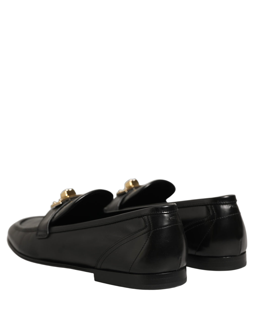 Dolce & Gabbana Black Leather Logo Plaque Men Loafers Shoes