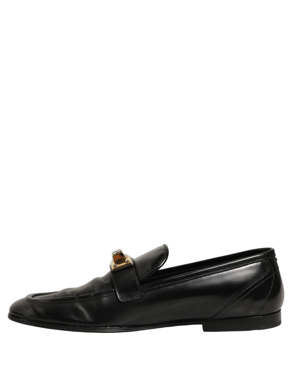 Dolce & Gabbana Black Leather Logo Plaque Men Loafers Shoes
