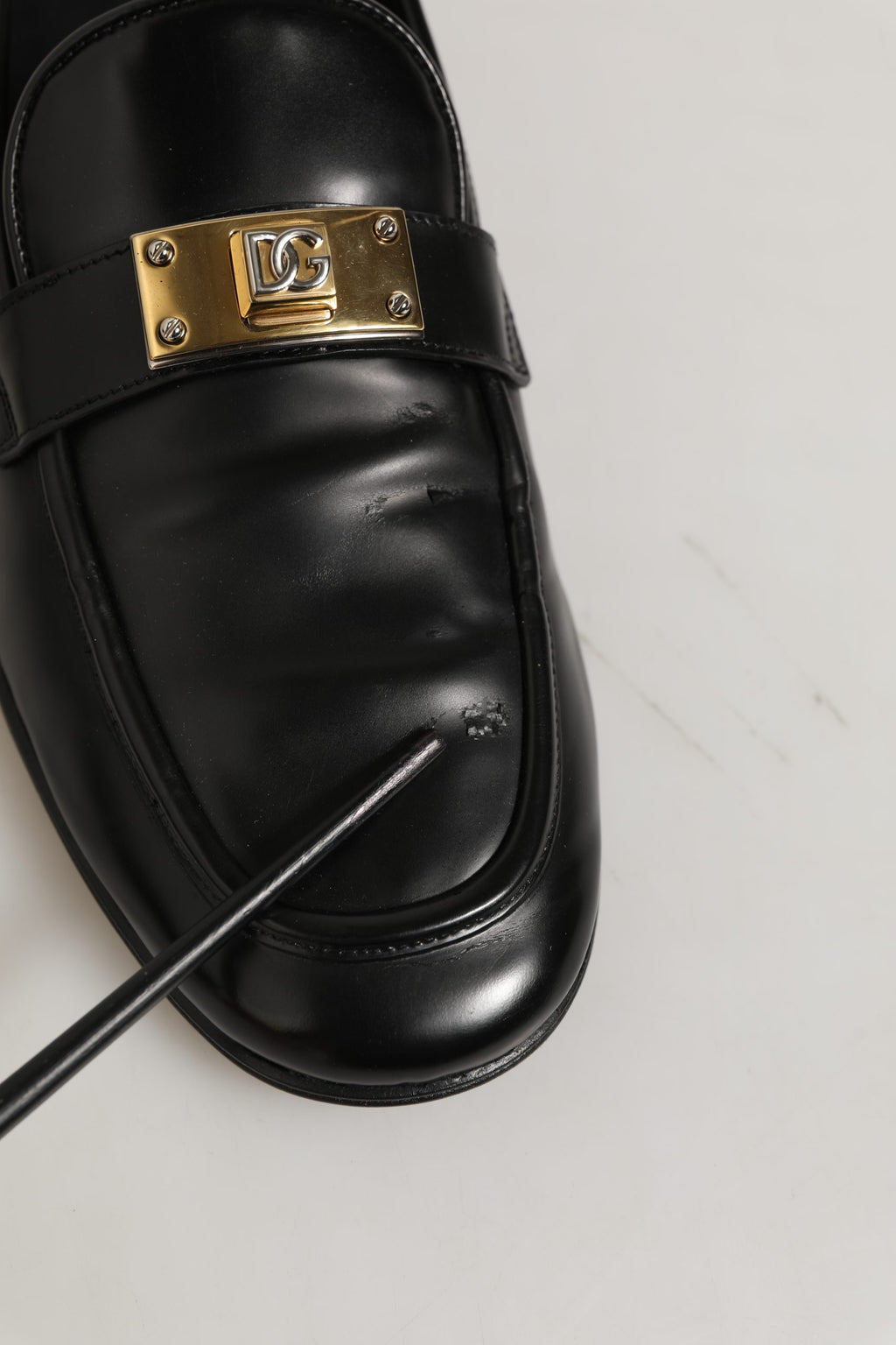 Dolce & Gabbana Black Leather Logo Plaque Men Loafers Shoes