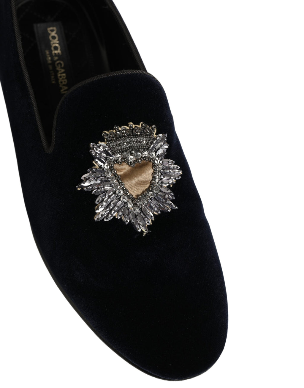 Dolce & Gabbana Blue Velvet Embellished Slip On Loafers Shoes