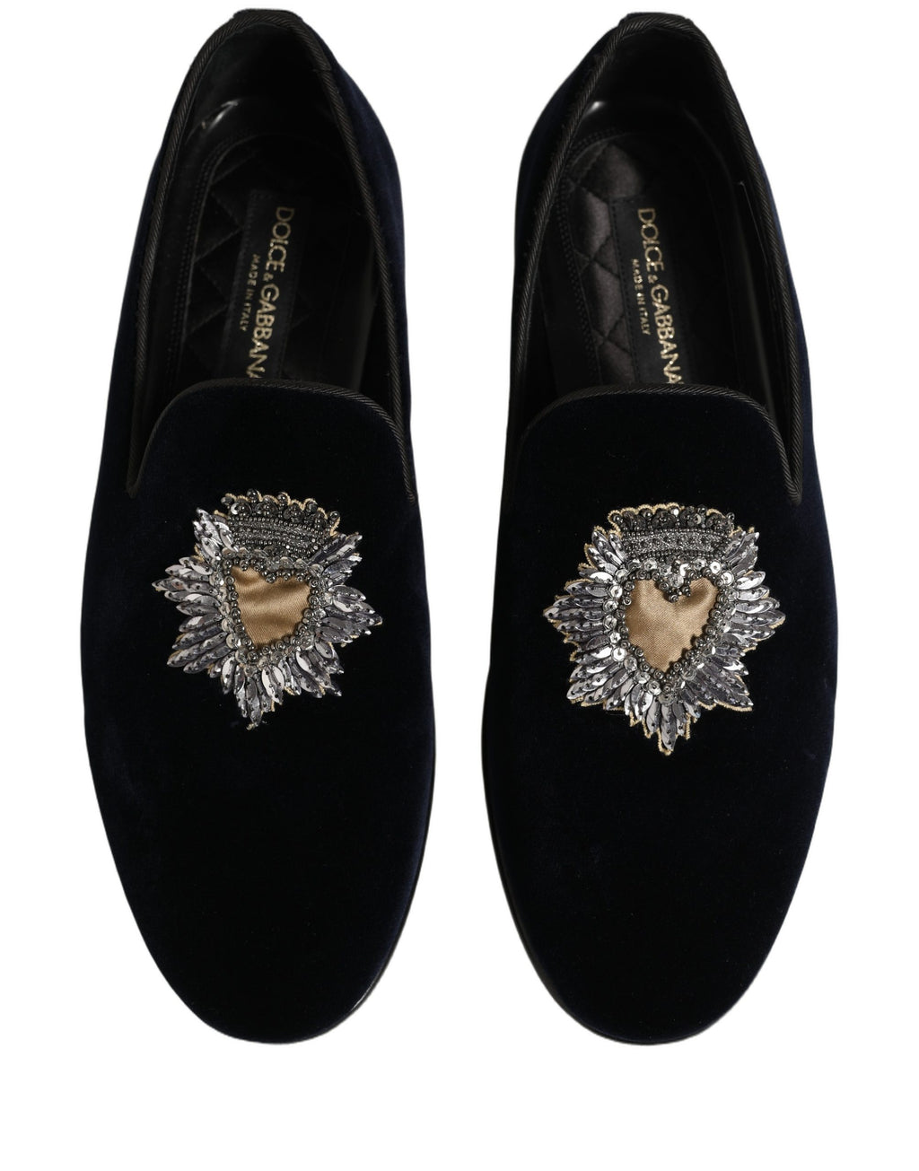 Dolce & Gabbana Blue Velvet Embellished Slip On Loafers Shoes