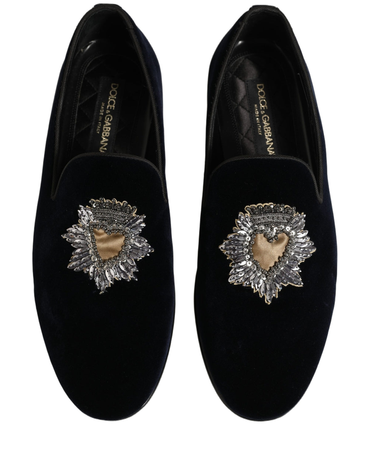 Dolce & Gabbana Blue Velvet Embellished Slip On Loafers Shoes