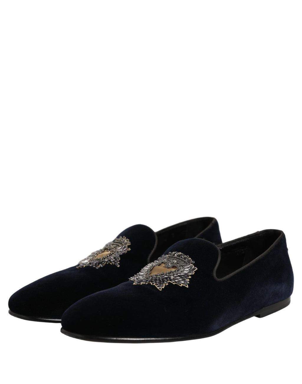 Dolce & Gabbana Blue Velvet Embellished Slip On Loafers Shoes