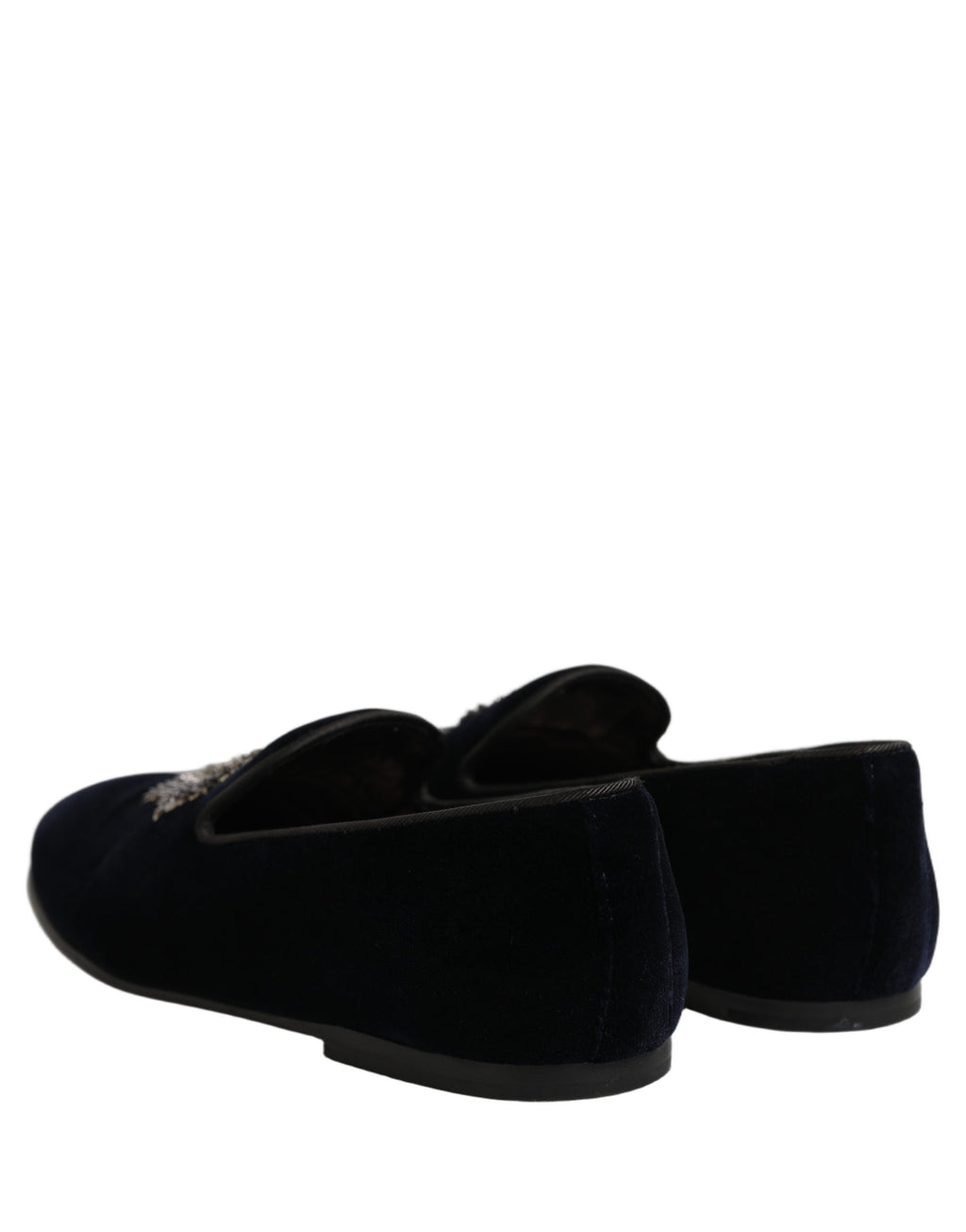 Dolce & Gabbana Blue Velvet Embellished Slip On Loafers Shoes
