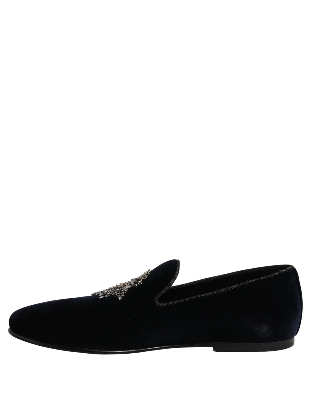 Dolce & Gabbana Blue Velvet Embellished Slip On Loafers Shoes