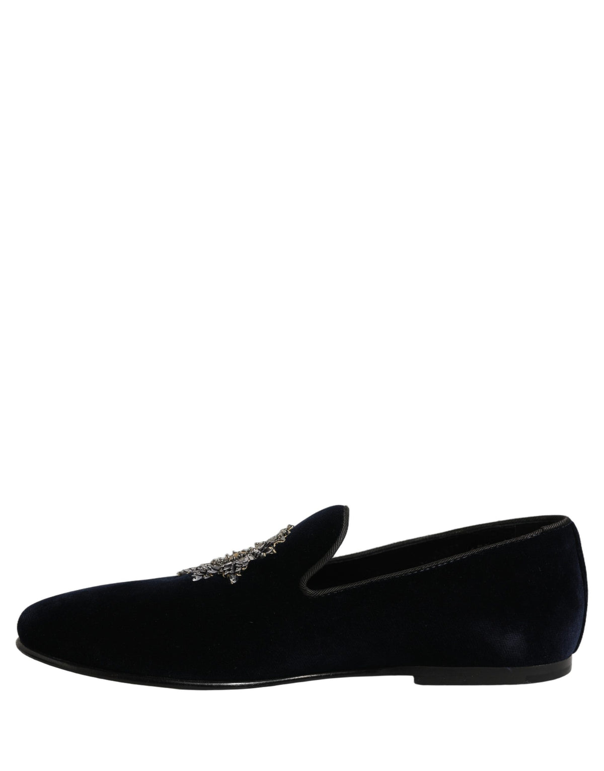 Dolce & Gabbana Blue Velvet Embellished Slip On Loafers Shoes