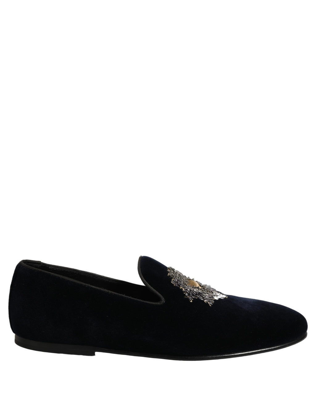 Dolce & Gabbana Blue Velvet Embellished Slip On Loafers Shoes