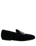 Dolce & Gabbana Blue Velvet Embellished Slip On Loafers Shoes