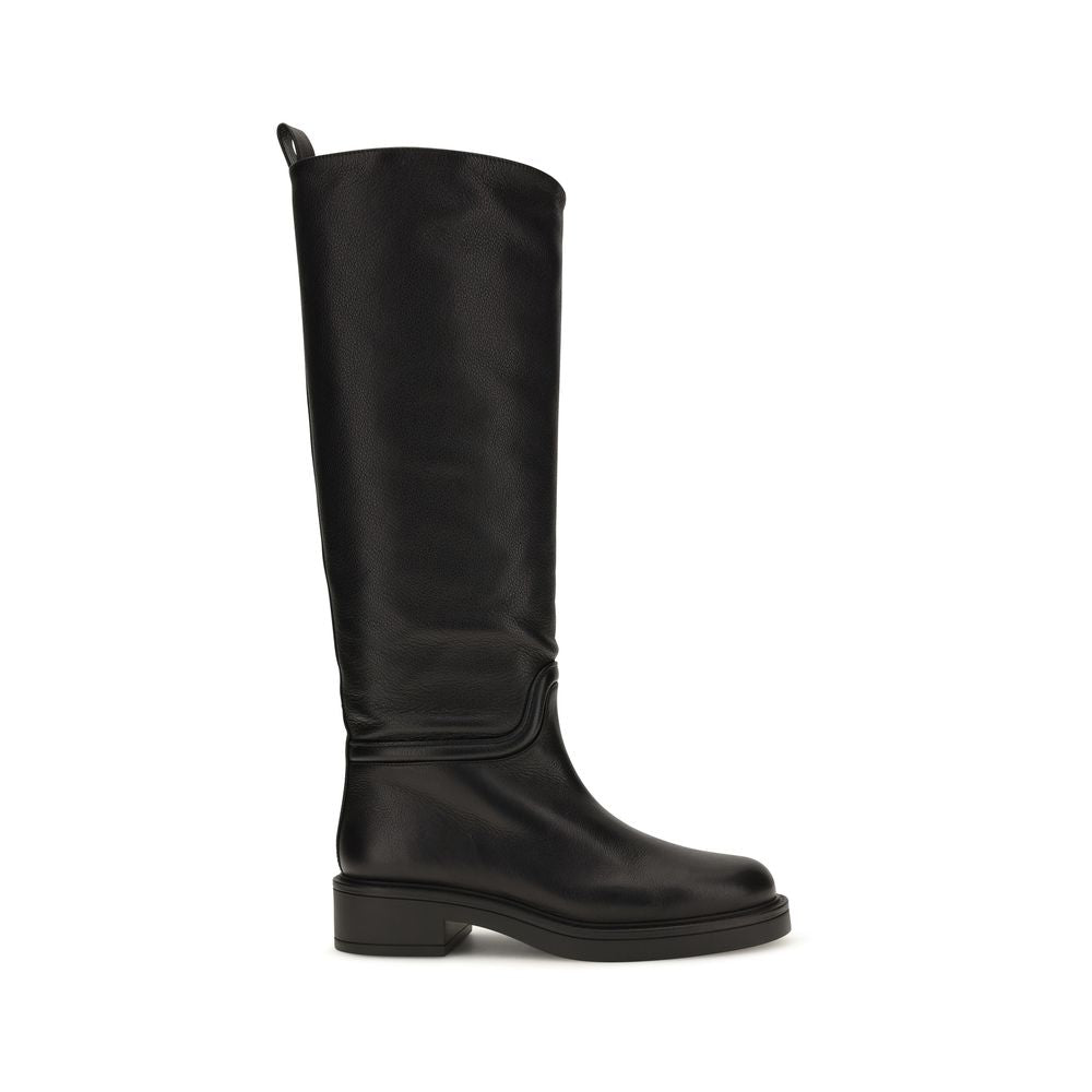 Stuart Weitzman Black Calf Leather Bos Taurus Flat Boots
