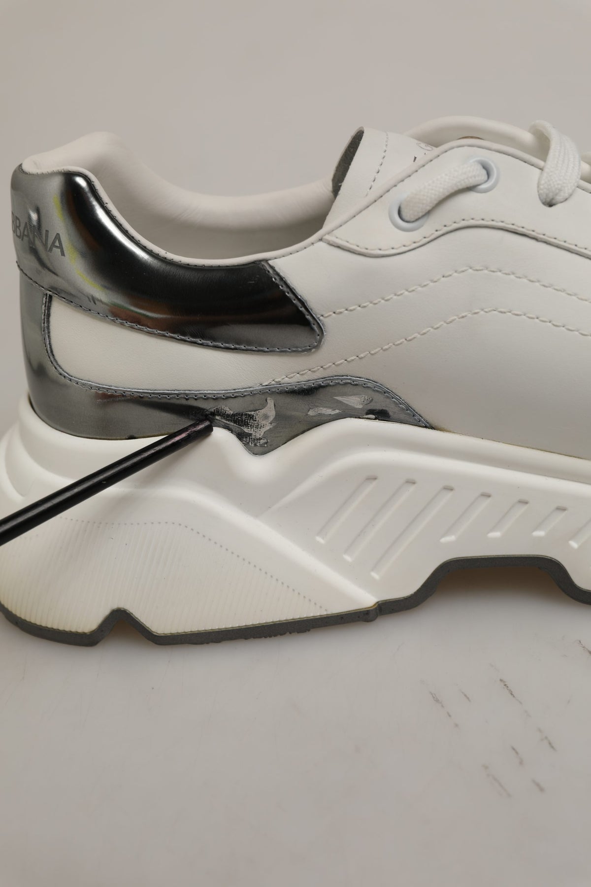 Dolce & Gabbana White Silver Daymaster Low Top Sneakers Shoes