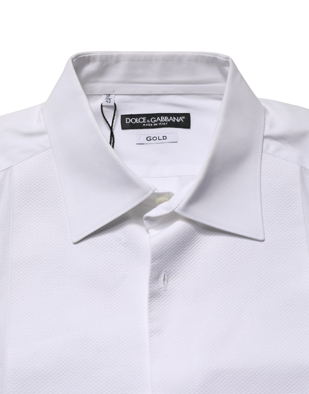Dolce & Gabbana White Cotton Collared Bib GOLD Dress Shirt