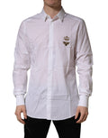 Dolce & Gabbana White GOLD Crown Bee Cotton Formal Dress Shirt