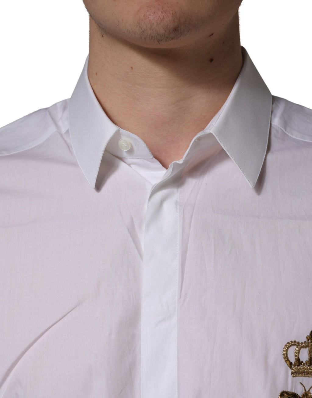 Dolce & Gabbana White GOLD Crown Bee Cotton Formal Dress Shirt