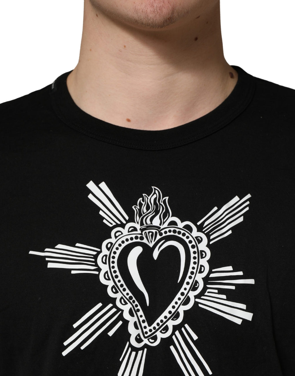Dolce & Gabbana Black Sacred Heart Cotton Crew Neck T-shirt