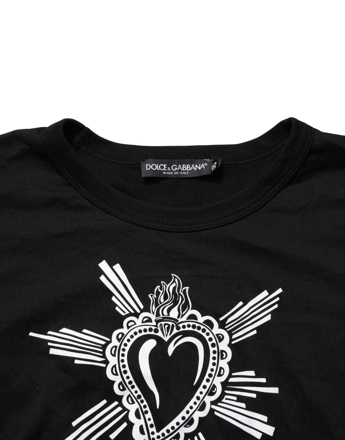 Dolce & Gabbana Black Sacred Heart Cotton Crew Neck T-shirt