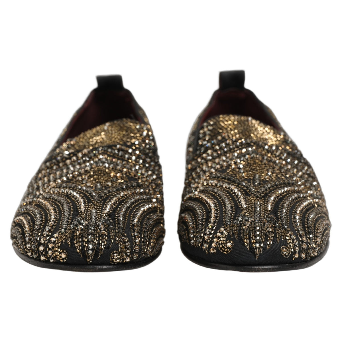 Dolce & Gabbana Black Gold Embellished Slippers Loafers Shoes