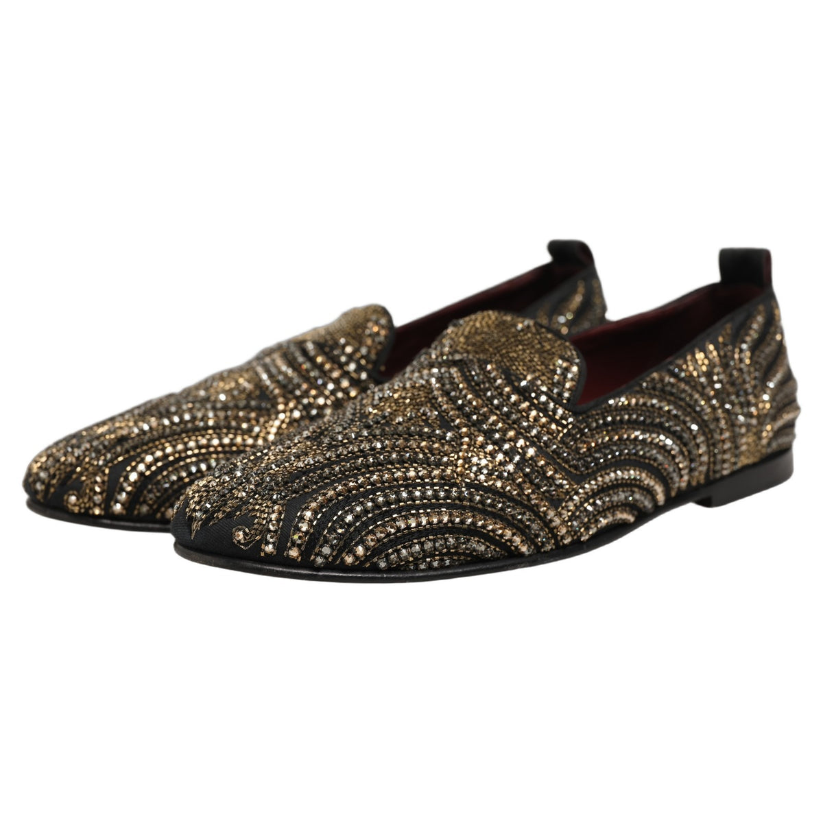 Dolce & Gabbana Black Gold Embellished Slippers Loafers Shoes