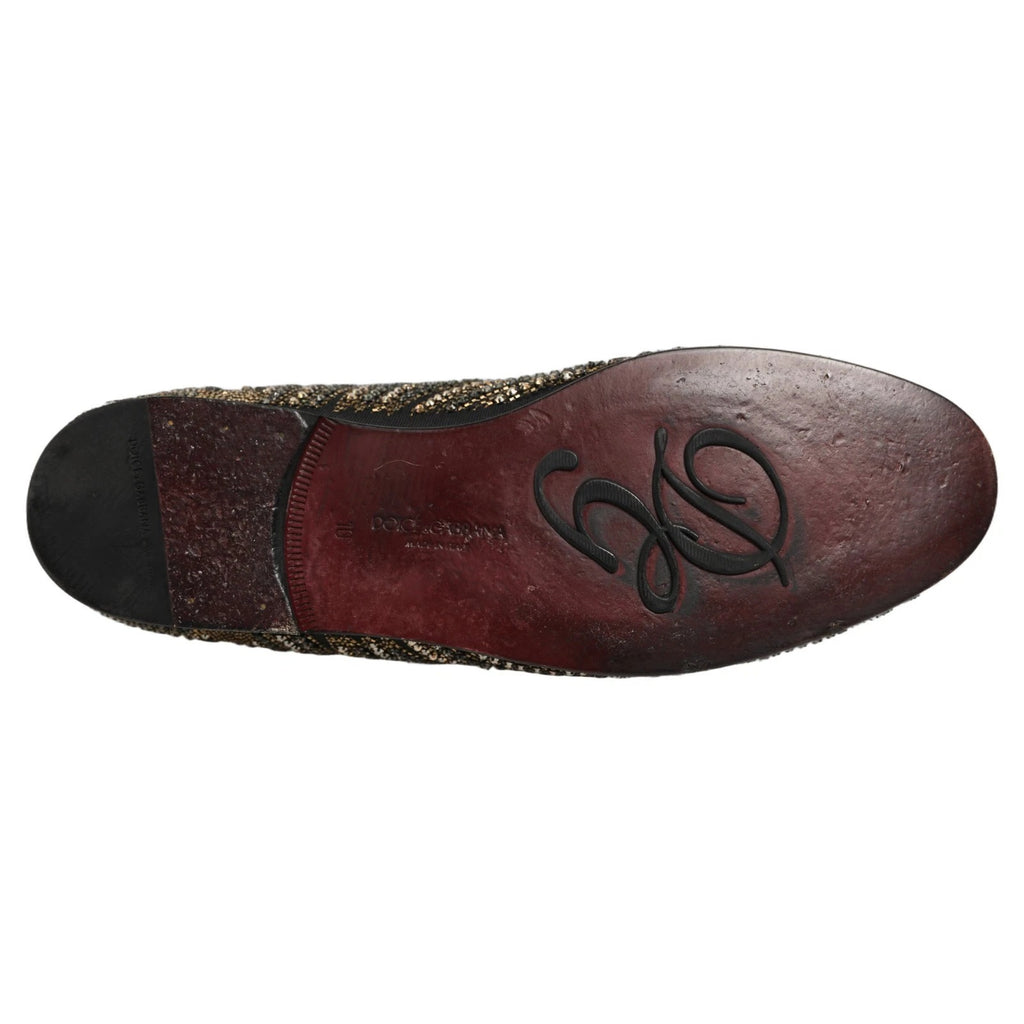 Dolce & Gabbana Black Gold Embellished Slippers Loafers Shoes